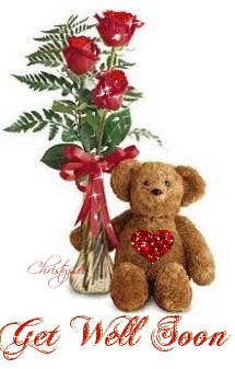 Get Well Soon -- Teddy Bear with Red Flowers