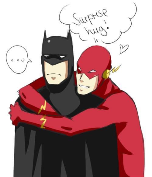 Batman & Flash Surprise hug