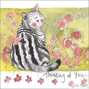 Thinking of You... -- Cat and Flowers