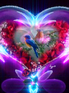 Heart Birds and Flowers