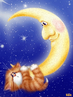 Good Night -- Cute Kitten on the Moon