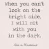 When you can't look on the bright side, I will sit with you in the dark. -- Alice in Wonderland