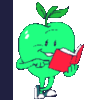 Green Funny Apple with Book