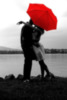 Romantic Couple Kiss Red Umbrella