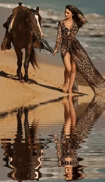 Beautiful Girl and Horse on the beach