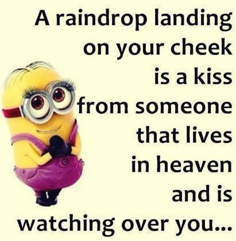 A raindrop landing on your cheek is a kiss from someone that lives in heaven and is watching over you... Minions
