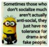 Sometimes those who don't socialize much aren't actually anti-social, they just have no tolerance for drama and fake people. Minions
