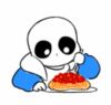 Skeleton eating pasta