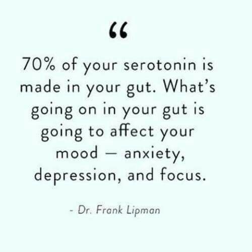 70% of your serotonin is made in your gut. What's going on in your gut is going to affect your mood - anxiety, depression, and focus. - Dr.Frank Lipman