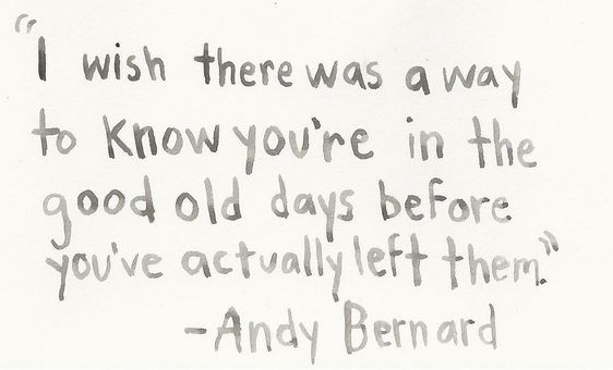 I wish there was a way to know you're in the good old days before you've actually left them. - Andy Bernard