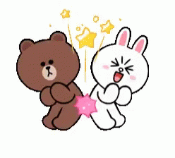 Cute Bear and Rabbit dancing