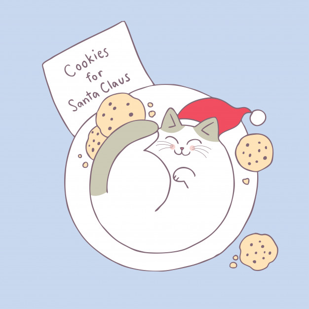 Cartoon cute Christmas cat sleeping 