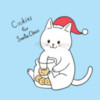 Cartoon cute Christmas cat eating cookies