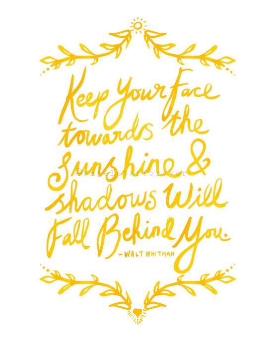 Keep your face towards the sunshine & shadows will fall behind you. - Walt Whitman