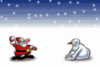 Funny Santa and Snowman playing snowballs