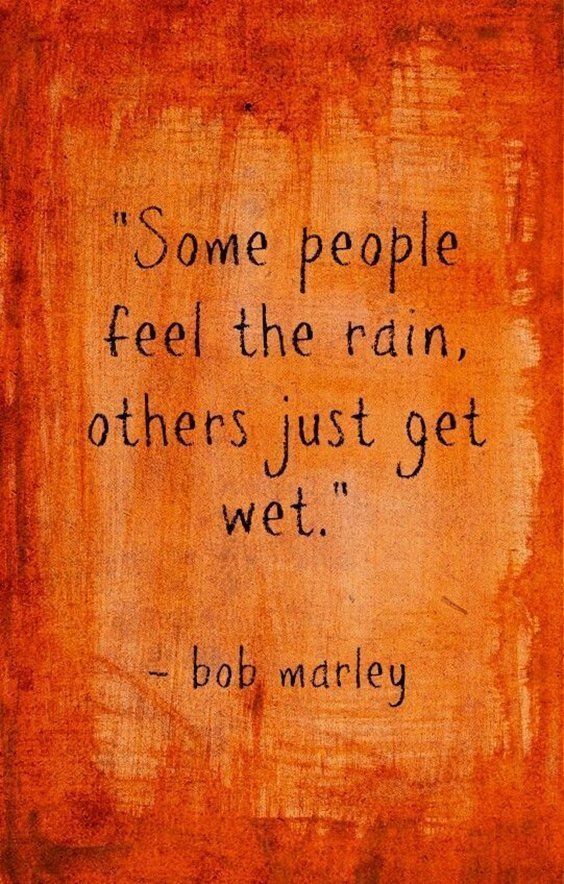 Some people feel the rain, other just get wet. - Bob Marley