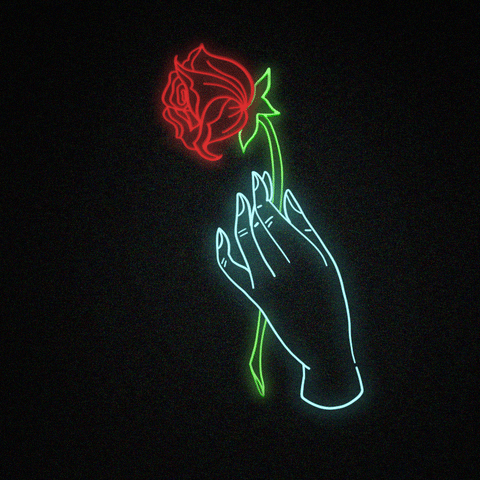 Neon rose in hand