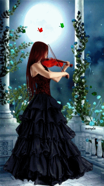 Violinist and Moon