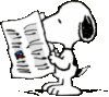 Snoopy reads a newspaper