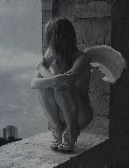 Angel in rain