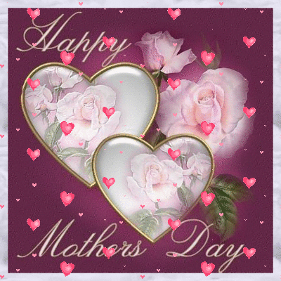 Happy Mothers Day, Animated Pink Hearts, White Heart, Roses