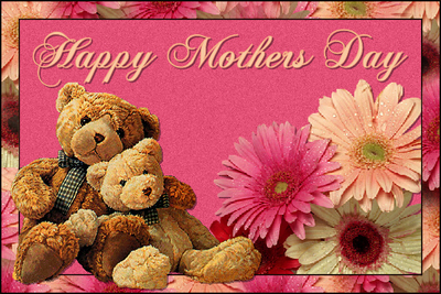 Happy Mother's Day, Pink Background, Bears