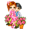 Cute Doll Couple with Flowers