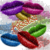 Kisses, green, gold, blue, pink lips