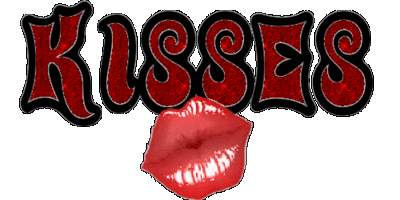 Kisses, red , black glitter text