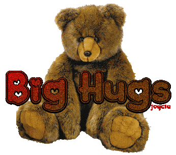 Big Hugs, brown glitter text