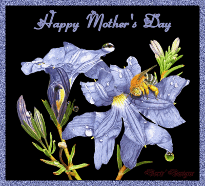 Happy Mother's Day Blue Flowers , Black Background
