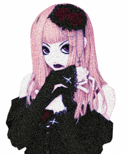 Emo Girl black dress pink hairs