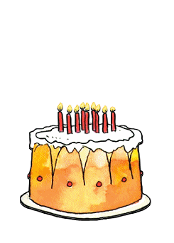 Happy Birthday -- Animated Cake, red, glitter text