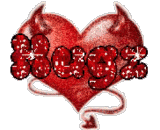 Hugs, Red Glitter Text, Red Heart