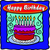 happy birthday , blue banner, cake