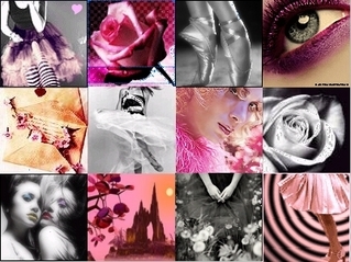girly collage, pink, black