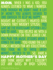 HAPPY MOTHERS DAY, green background, blue text