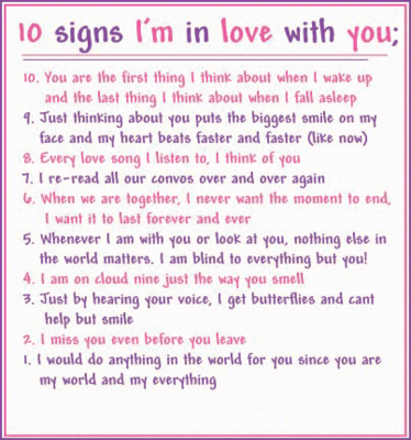 10 signs I'm in love with you;