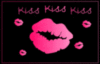Kiss kiss kiss, black background , pink text and lips