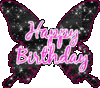 Happy Birthday! -- Pink Letters, Black Butterfly