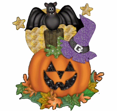 Pumkin with witch hat and bat
