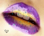 Purple and yellow, sparkly lip..