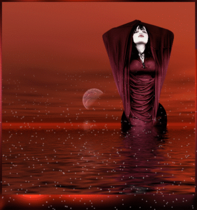 Red and black water woman