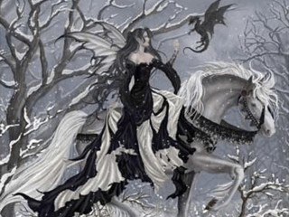 fairy riding horse with snow