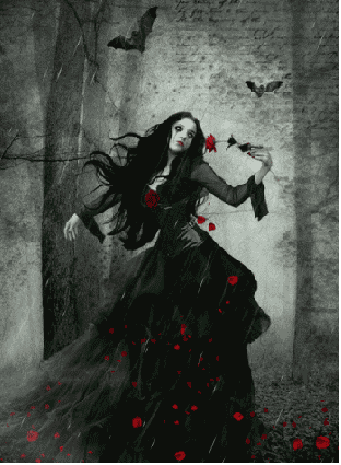 goth lady in rain